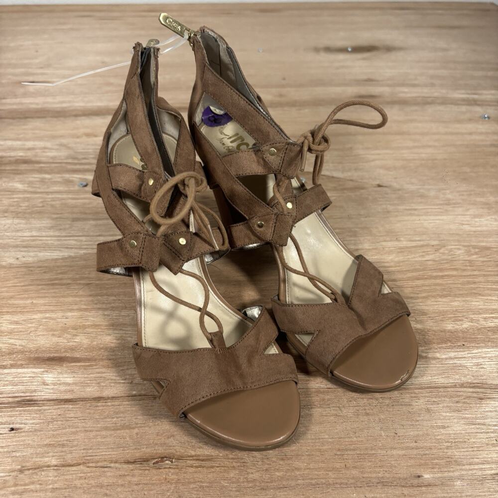 Circus Sam Edelman Brown Emilia Lace Up Block Heel Vegan Suede‎ Size 8.5
